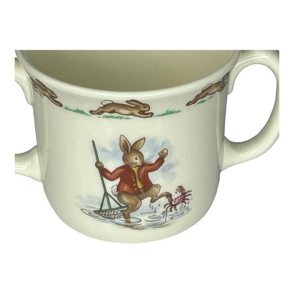 Royal Doulton BUNNYKINS MUG Double Handle Kids Cup Bunny Fishing Boat Crab NWOT - Picture 7 of 9